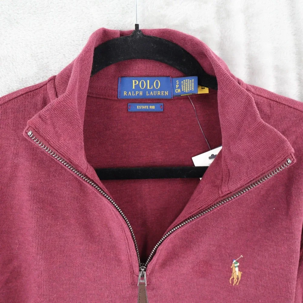 Polo Ralph Lauren Estate Rib Quarter Zip Pullover Mens‎ Small Red  $135 NWT